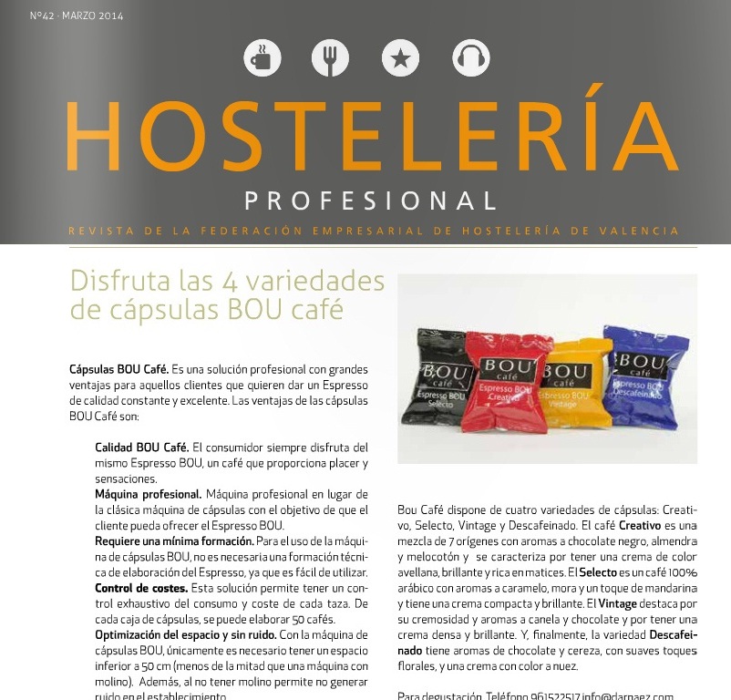 BOU Café en la Revista FEHV (Federación Empresarial de Hostelería de Valencia)